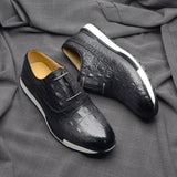 Luxury Men's Casual Shoes Real Cow Leather Crocodile Print Upper Lace-up Sneakers Daily Oxfords MartLion   