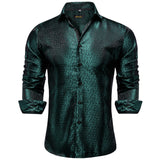 Treal Green Paisley Men's Long Sleeve Shirt Floral Casual Silk Regular-fit Button-down Collar Tuxedo Dress Clothing MartLion CYC-2021 S 