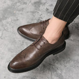 Brogue Men's Dress Shoes Plaid Split Leather Oxfords Elegant Sapato Social Masculino Mart Lion   