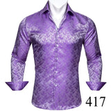 Barry Wang Exquisite Blue Silk Paisley Men's Shirt Four Seasons Lapel Long Sleeve Embroidered Leisure Fit Party Wedding MartLion   