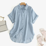 Summer Oversized Shirts Women Shirt Loose Solid Tops Short Sleeved Blouse Casual Solid Buttons Down MartLion   