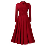 solid color casual  dress long sleeve elegant party dress elegant dresses MartLion Red XL 