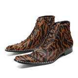 Design Boots For Men's Mixed Colors Print Real Leather Dress Shoes Rivets High Top Chelsea MartLion as picture 2 6.5 