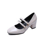 Patent Leather Women Pumps Retro Thick High-heeled Pumps Square Heels Scalp Vintage Mary Jane Shoes MartLion   