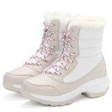 Women Boots Waterproof Snow Boots Warm Plush Winter Shoes Mid-calf Non-slip Winter Female MartLion Beige White 35 