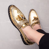 Men's Sequined Tassel Shoes Handmade Retro Soft Non-slip Loafers Casual Leather Mart Lion   