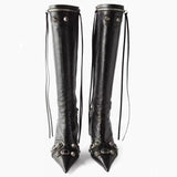 Women High Heels Boots Pointed Toe Stilettos Knee High Ladies Rivet Retro Pumps Cosplay Ankle Mart Lion Black 38 