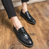 Brogue Dress Shoes Men's Formal Soft Split Leather Slip On Loafers Flat Work Footwear Mart Lion   