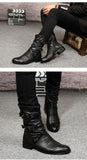 Men's Leather Boots Biker Black Punk Rock Shoes Women Tall Mart Lion   