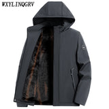  Winter Men's Plush Thicken Windproof Hooded Jackets Winter Warm Detachable Hat Men's Jackets Coat MartLion - Mart Lion