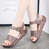 Microfiber Hollow Women's Sandals Ankle Buckle Strap Platform Soft Sole Walking Shoes Low Wedge MartLion BrownL715 7 