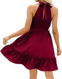 Women's Dress Summer Women's Beach Dress Folded Cake Dress Loose Neck Tie Sleeveless Dress Women's Summer Clothing MartLion   