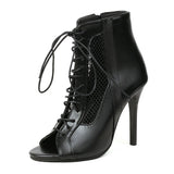 High Heels Dance Sandals Women Summer Very Light Shoes Black PU Gladiator Open Toe Zipper Ballroom Mart Lion Black 34 