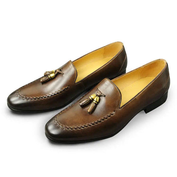  Zapatos Genuine cow Tassel Casual italian Leather Loafers Shoes Men's Summer Line luxury dress with brown detail MartLion - Mart Lion