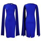 Temperament Casual Slim Fit Office Dress  Sleeved Solid Color Mid Dress Women Clothing MartLion   