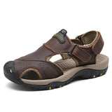 Summer Leather Men's Shoes Sandals Slippers MartLion 7238Dark brown 44 