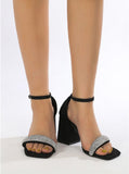 Liyke Crystal Rhinestones Sandal Low Square Block Heels Buckle Strap Rome Summer Gladiator Women Casual Shoes Mart Lion   