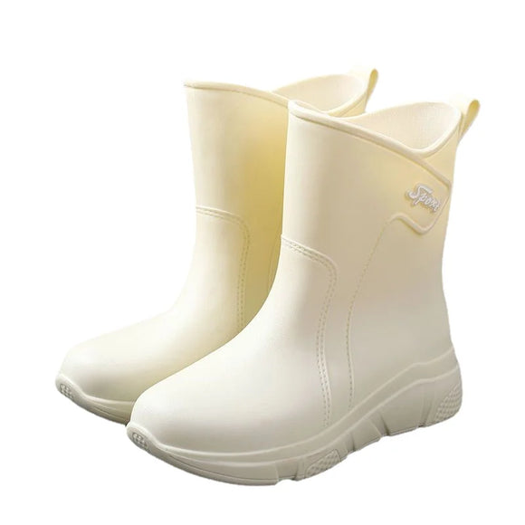  mid-calf women's rain boots adult rubber kitchen waterproof anti-slip cotton warm rain for all seasons MartLion - Mart Lion