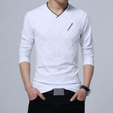 Men's T-shirt Slim Fit Crease Design Long Stylish Luxury V Neck Fitness Homme Mart Lion White M 50-60 KG China