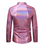 Men's Shiny Gold Metallic Shirt Long Sleeve Button Up Dress Shirts 70s Disco Party Stage Singer Camisas Masculina MartLion   