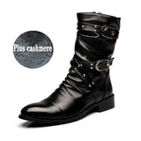 Men's Leather Boots Biker Black Punk Rock Shoes Women Tall Mart Lion black Plus cashmere 37 