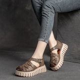 Summer Top Layer Cowhide Platform Closed Toe Roman Sandals Handmade Genuine Leather Casual Retro Buckle MartLion   