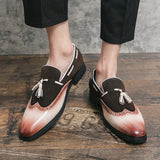 British Style Fringe Brogue Shoes Men's Pointed Leater Dress Slip-on Party Wedding Footwear MartLion   