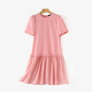 Women Summer Robe Casual Loose Solid Midi Dress  Round Neck MartLion   