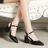 Women Casual Pointed Toe Black Patent Leather Buckle Strap Heel Shoes for Party MartLion g 35 