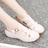 Summer Microfiber Wedge Casual Women's Sandals Ankle Buckle Heel Height 4CM Close Toe Ladies MartLion   