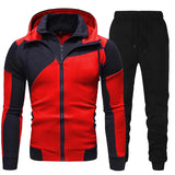 Men's Tracksuits Set Spring Autumn Long Sleeve Hoodie Zipper Jogging Trouser Patchwork Fitness Run Suit Casual Clothing Sportswear MartLion Red M 