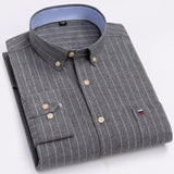 Men's100% Cotton Long Sleeve Button Down Check Shirt Single Chest Pocket Work Casual Standard-fit Plaid Striped Oxford Mart Lion L515 42 