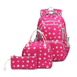 3 Pcs Set Children's Backpacks Cute Student School Bag for Girls Waterproof With Lunch Pencil Case MartLion rose red  