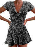 Summer Women’s  Dress Sweet Elegant Floral Ruffles V-neck  Short Dress  Lady Chic Flowers Mini Dress MartLion   