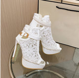 Peep Toe Platform High Heels Dance Shoes Black White Mesh Summer Boots Sandals Women MartLion   