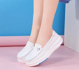 Leather nurse shoes for women popcorn soft sole Breathable four seasons white casual thick sole work MartLion   