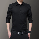 Men's Casual Solid Color Long-sleeved Shirt Slim Versatile White Shirt for Men MartLion   