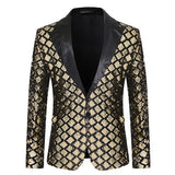 Men's Luxurious Sequin Plaid Suit Jacket Gold Silver Singer Host Stage Party Loose Dress Coats blazers MartLion Gold EUR  S 