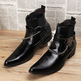 Pointed Toe Men's Black Ankle Boots Trending Buckle Patent Leather Zapatos  Loafers Casual Mart Lion   