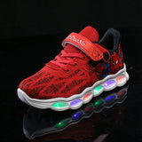 Spiderman Kids LED Lighting Shoes Boy Knitted Flashing Girls Running Red Baby Mesh Sneakers MartLion Red S 25-Insole 15.8 cm 