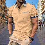 Men's Short sleeved Polo Shirt Summer European and American Street Casual Pocket Lapel Top Men's MartLion Khaki-K L 