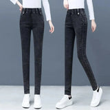 Waist Skinny Pencil Jeans Femme  Stretch Vaqueros Casual Streetwear Slim Denim Pants Button MartLion black 4XL 70-75kg 