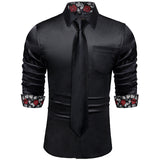 Men's Shirts Long Sleeve Stretch Satin Social Dress Paisley Splicing Contrasting Colors Tuxedo Shirt Blouse Clothing MartLion   