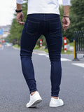 Men Jeans Stretch Skinny Denim Pants Solid Color Black Blue  Summer Street MartLion   