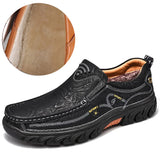 Outdoor Men's Shoes 100% Genuine Leather Casual Waterproof Work Cow Leather Loafers Slip on Footwear MartLion fur black 8.5 