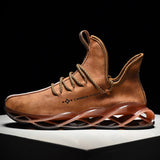 Men's Running Shoes Waterproof Leather Sneakers Unique Blade Sole Cushioning Outdoor Athletic Jogging Sport Mart Lion 007Brown 5.5 