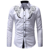 Men's Embroidered Western Shirt Long Sleeve Slim Casual Shirt Mart Lion   