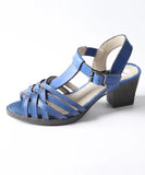 Summer Women's Multiple Cross Straps Mature Leather Sandals MartLion Blue 36 