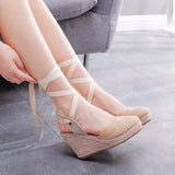 Women's Espadrille Ankle Strap Sandals Slippers Ladies Casual Shoes Breathable Flax Hemp Canvas Pumps MartLion Beige 41 