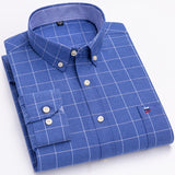 Men's 100% Cotton Plaid Checkered Long Sleeve Oxford Shirt Front Patch Chest Pocket Button-down Striped Versatile Casual Mart Lion L500 43 